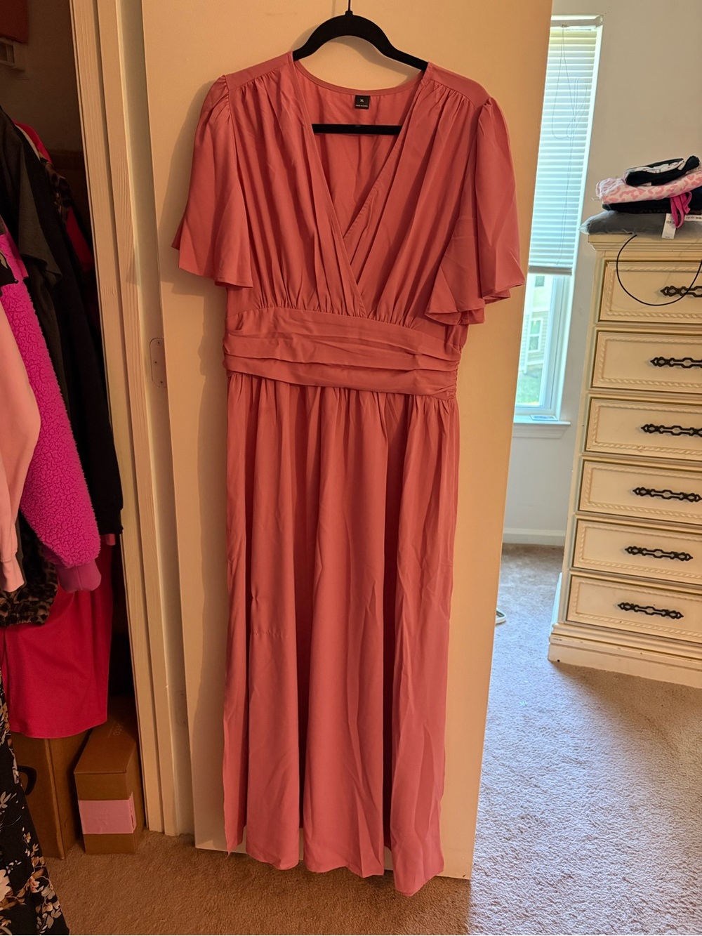 Women's Pink V-Neck Maxi Dress